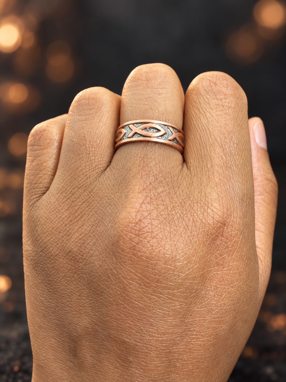 Pisces copper magnetic ring worn on hand