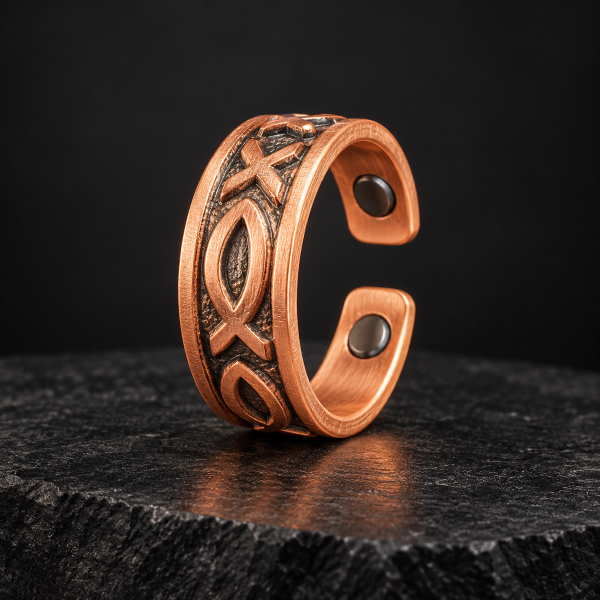 Pisces copper magnetic ring studio product photograph