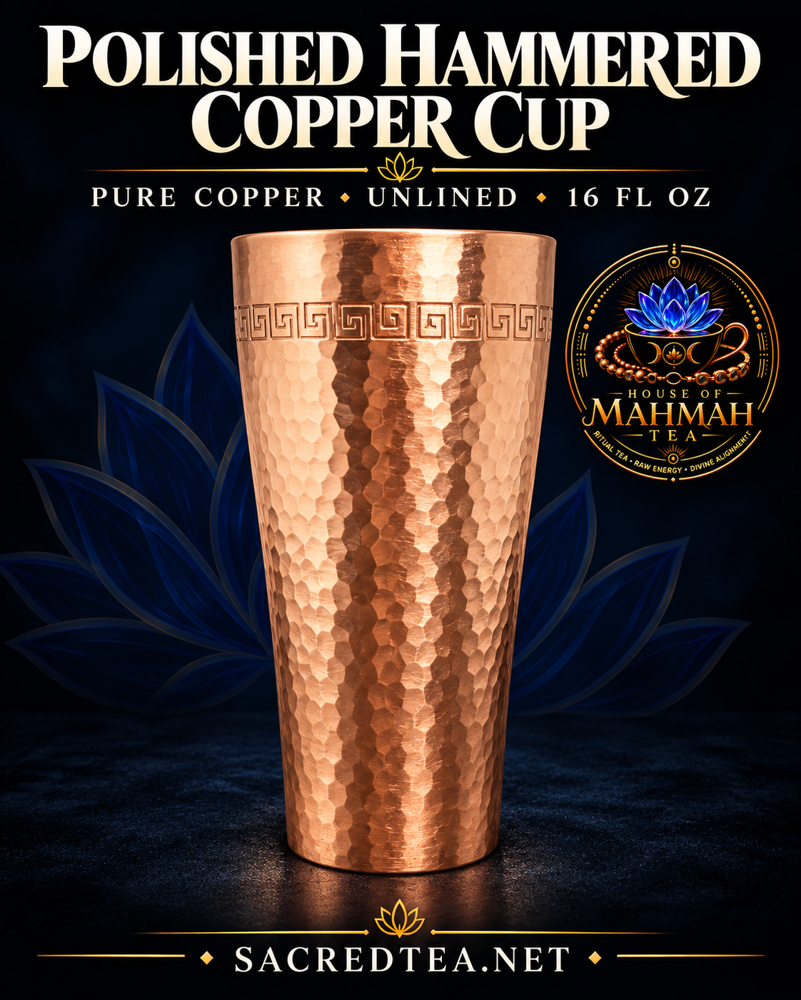 Polished hammered copper cup, 16 fl oz, House of MahMah Tea