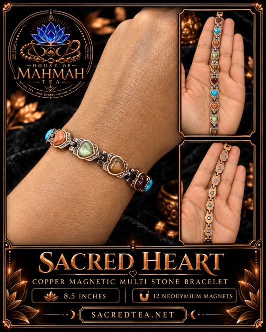 Sacred Heart Multi Stone copper magnetic bracelet, 8.5 inches with 12 neodymium magnets