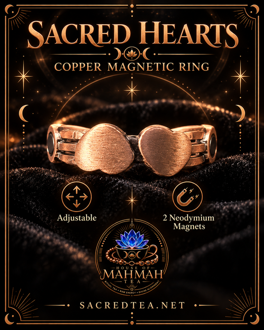 Sacred Hearts Copper Magnetic Ring signature product card showing adjustable twin-heart copper design