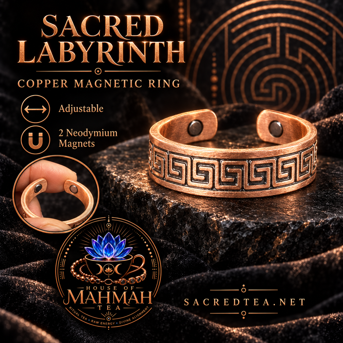 Sacred Labyrinth copper magnetic ring product card