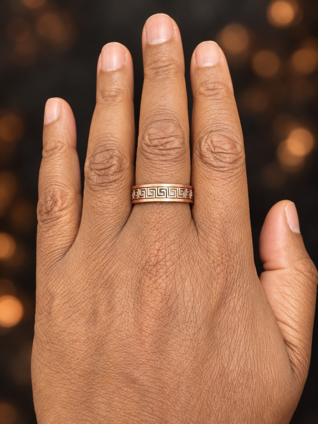 Sacred Labyrinth copper magnetic ring worn on hand