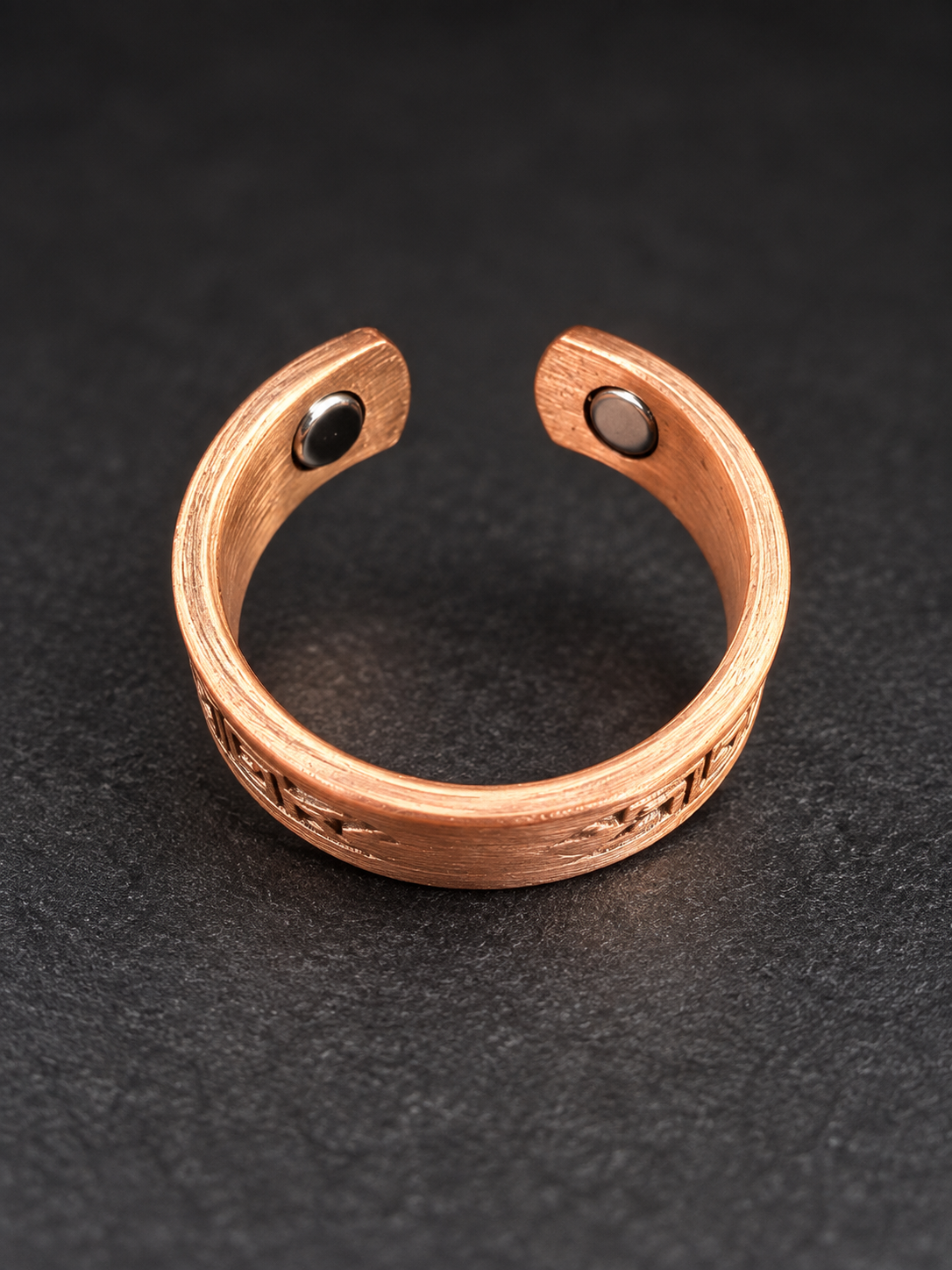 Sacred Labyrinth adjustable ring showing two neodymium magnets