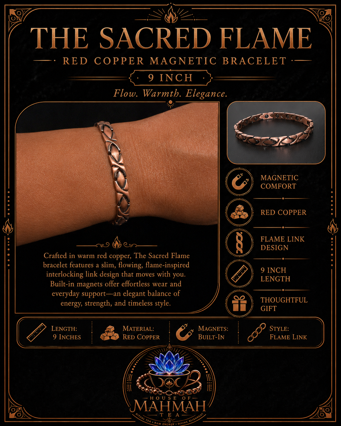 The Sacred Flame Red Copper Magnetic Bracelet — 9 Inch