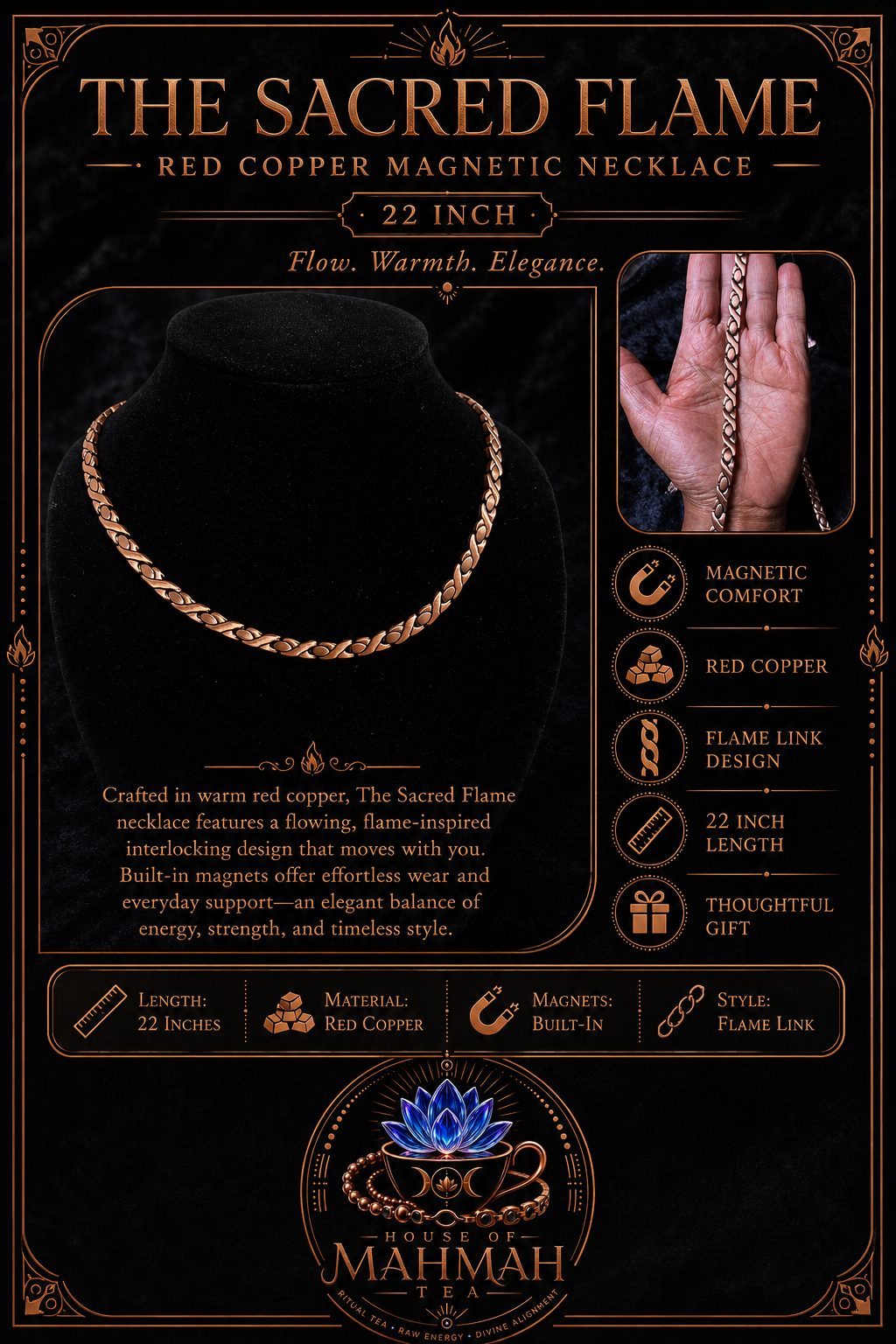 The Sacred Flame Red Copper Magnetic Necklace — 22 Inch