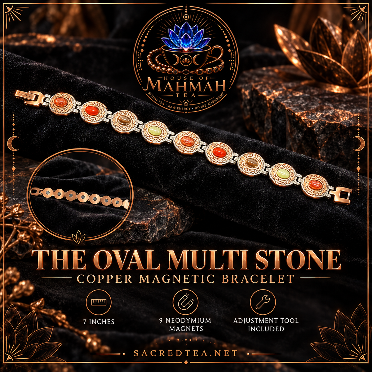 The Oval Multi Stone copper magnetic bracelet product card