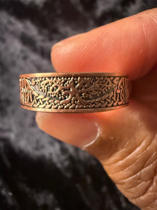 Sacred tree of life pure copper magnetic ring
